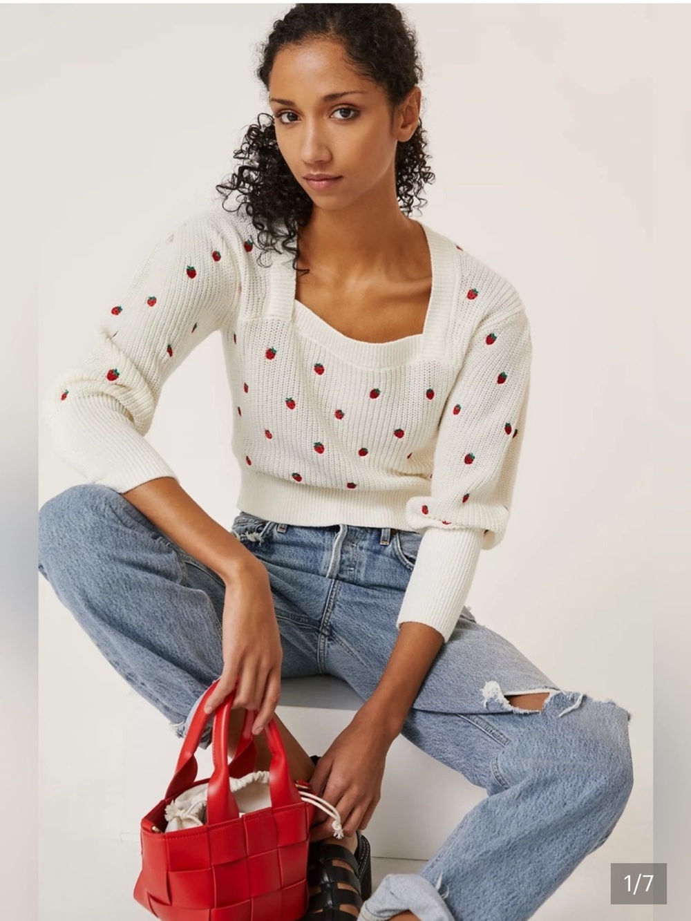 Maeve Anthropologie Square Neck Strawberry Sweater Size Medium
